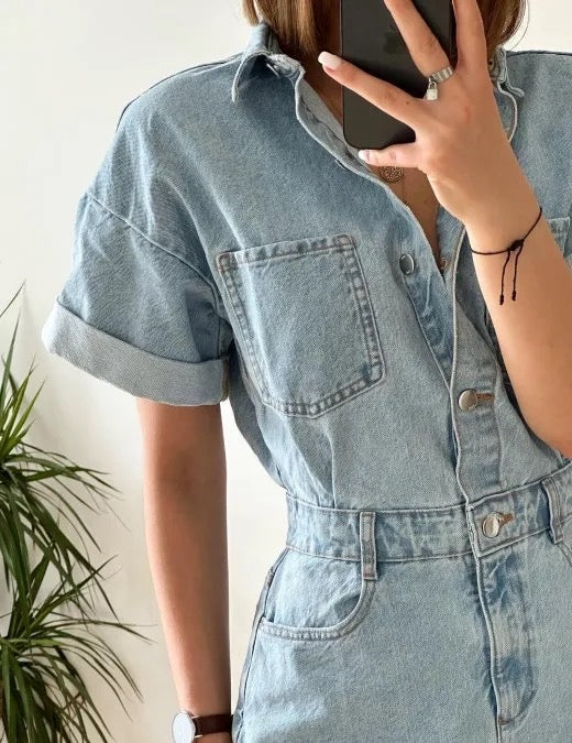 Oversized Blue Jean Romper