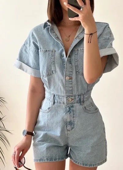 Oversized Blue Jean Romper