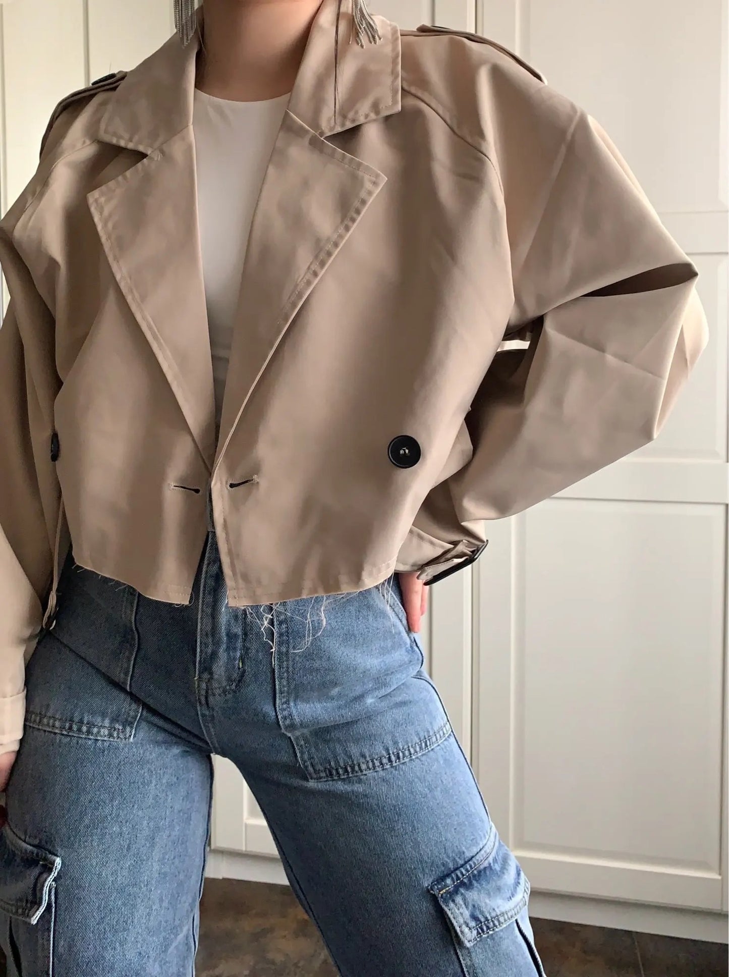 Khaki Cropped Jacket Top