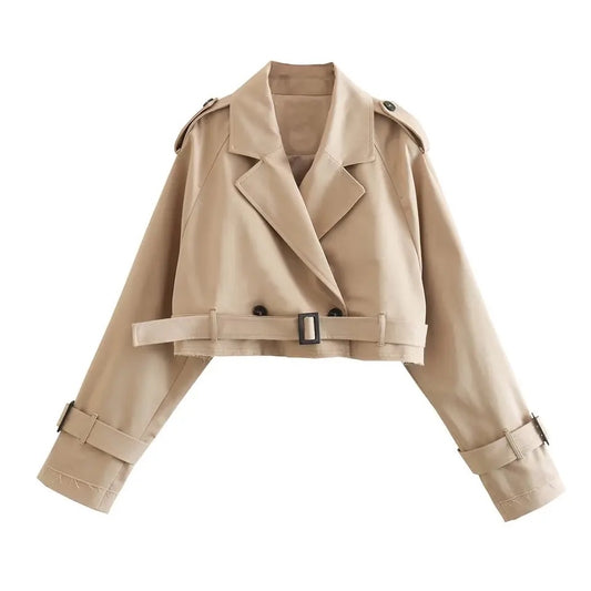 Khaki Cropped Jacket Top