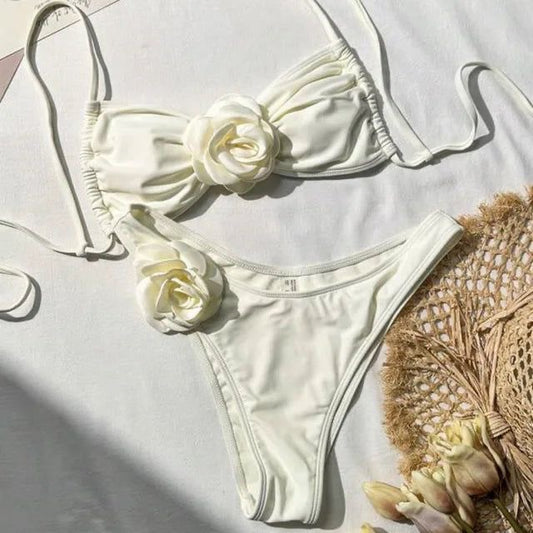 White with White Rose Bikini