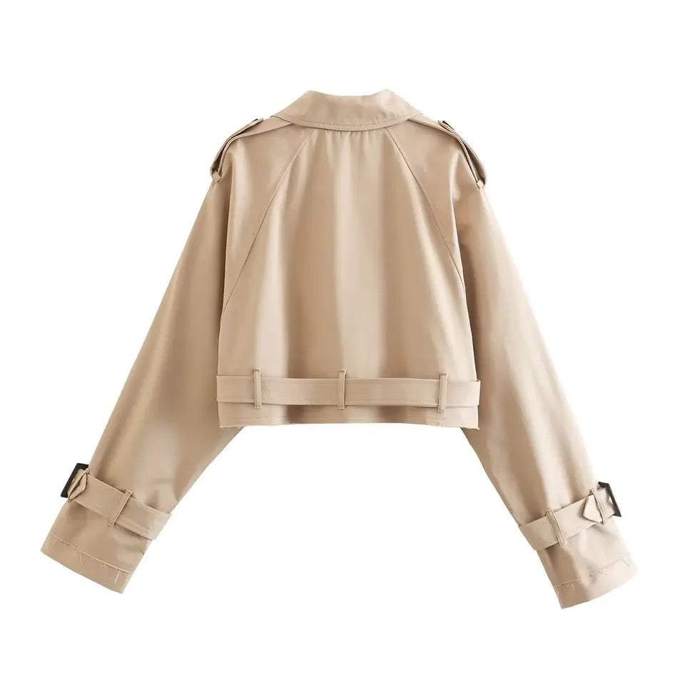 Khaki Cropped Jacket Top