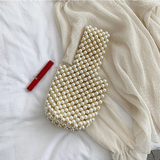 Handmade Mini Pearl Bag with Gold Details